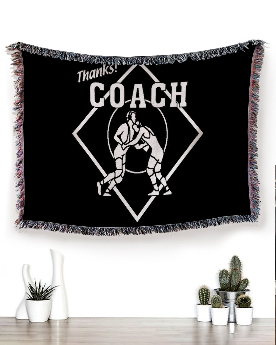 Woven Throw For Sports Lovers Christmas Gift, Thanks Coach – Wrestling, Cotton Blanket