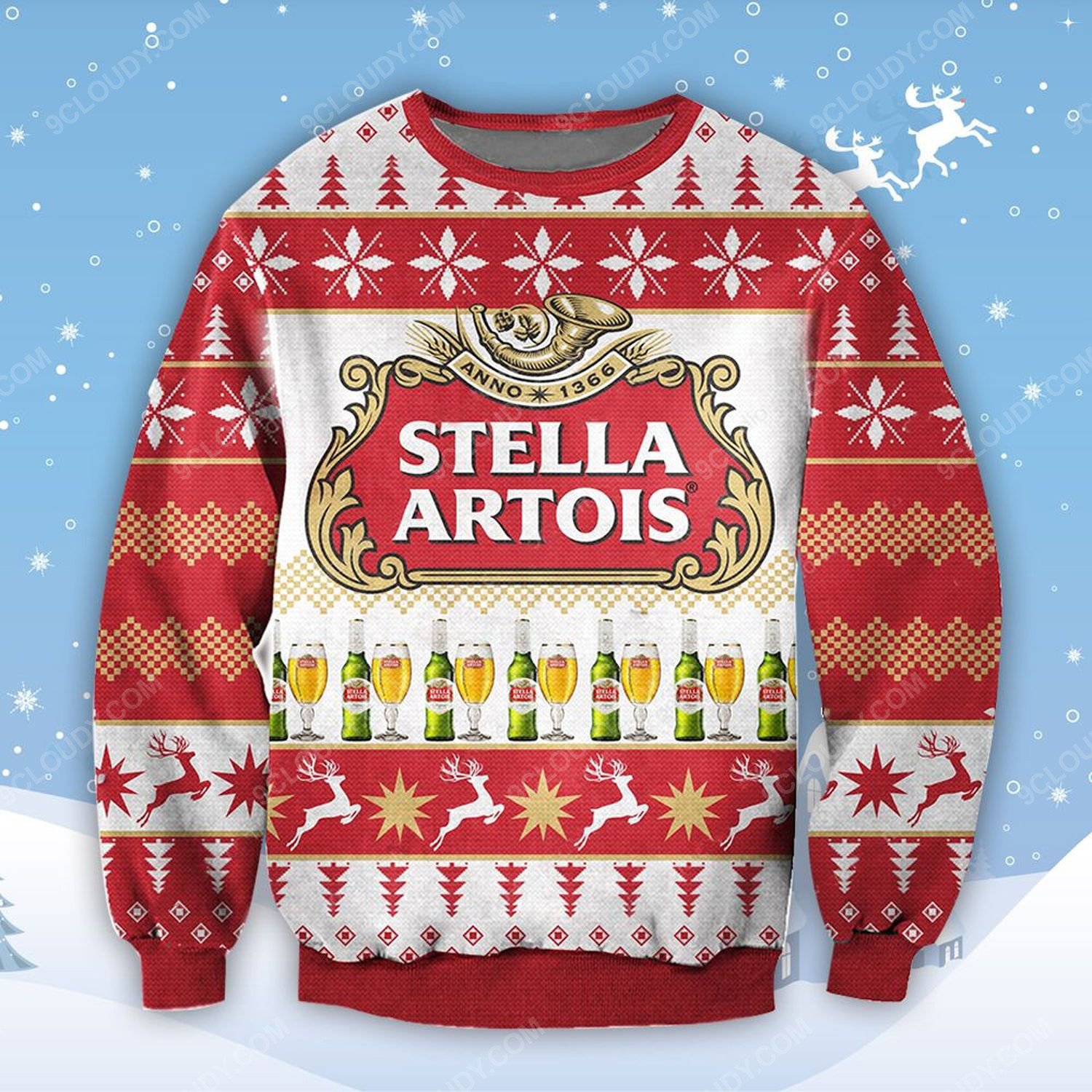 Stella Beer Reindeer Ugly Christmas Sweater 2021