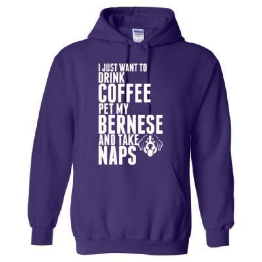 AGR Just Want To Drink Coffee Pet My Bernese Dog Take Naps – Heavy Blend™ Hooded Sweatshirt