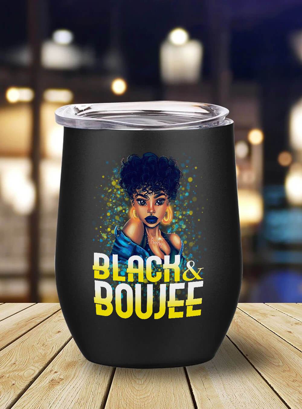 African American Tumbler Pretty Afro Girl Black And Boujee Stainless Steel Wine Tumbler Mug Afrocentric Inspired Gift Ideas BPS8019