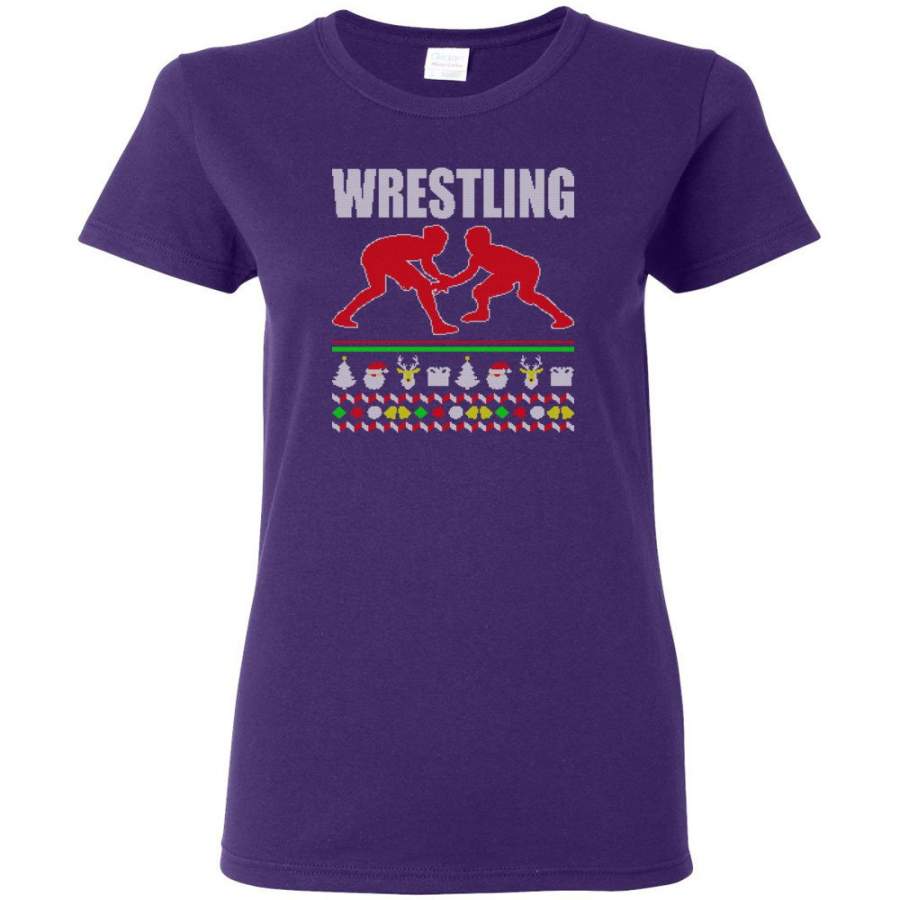 Wrestling Ugly Christmas Sweater Women Tee