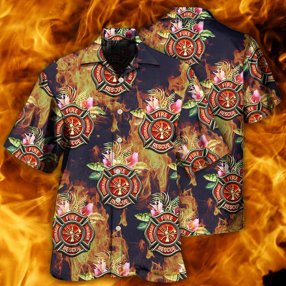 Firefighter Tropical Floral Hawaii Shirt Ha104084