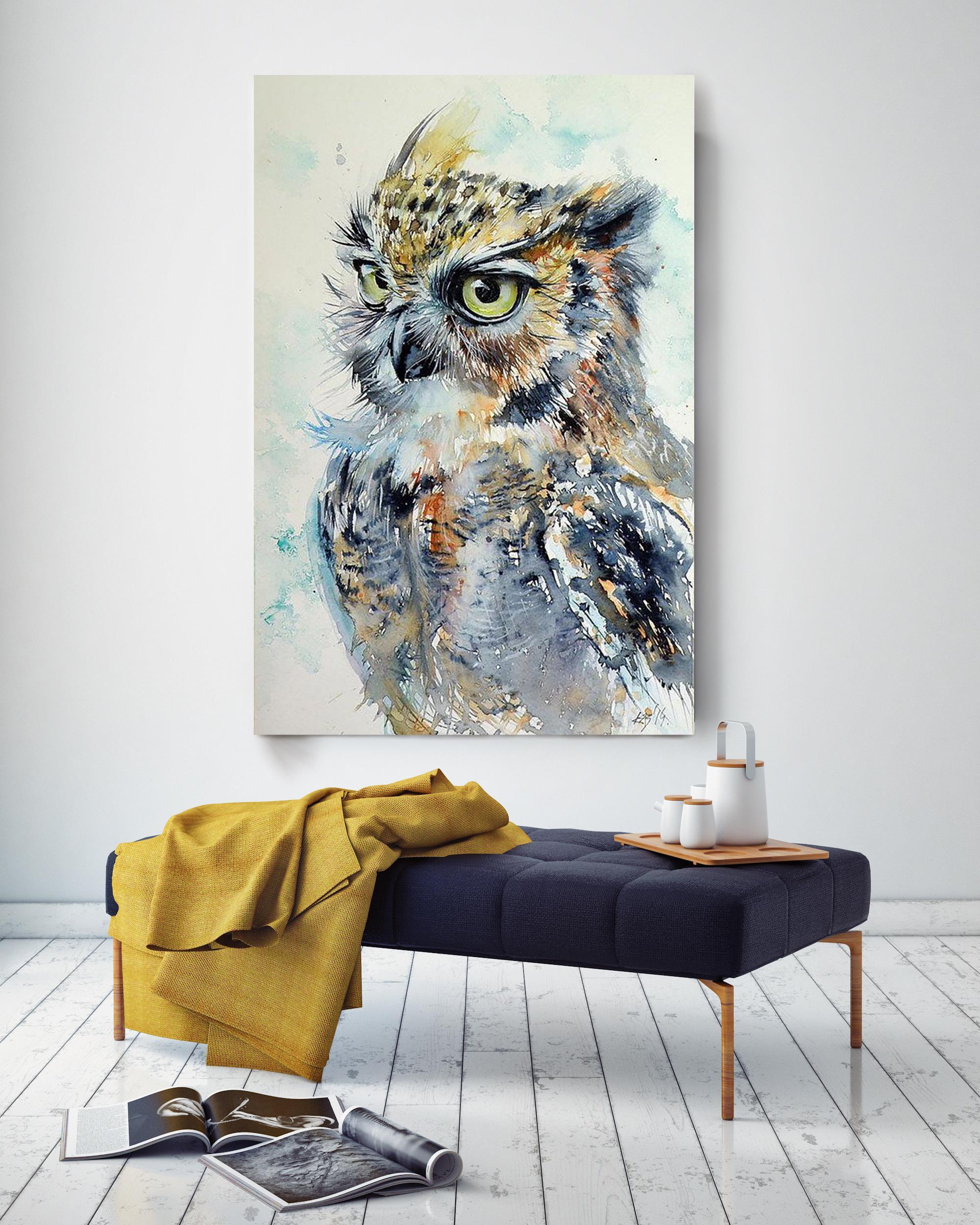 Owl Portrait Watercolor Wall Art Gift For Housewarming Home Decor ...