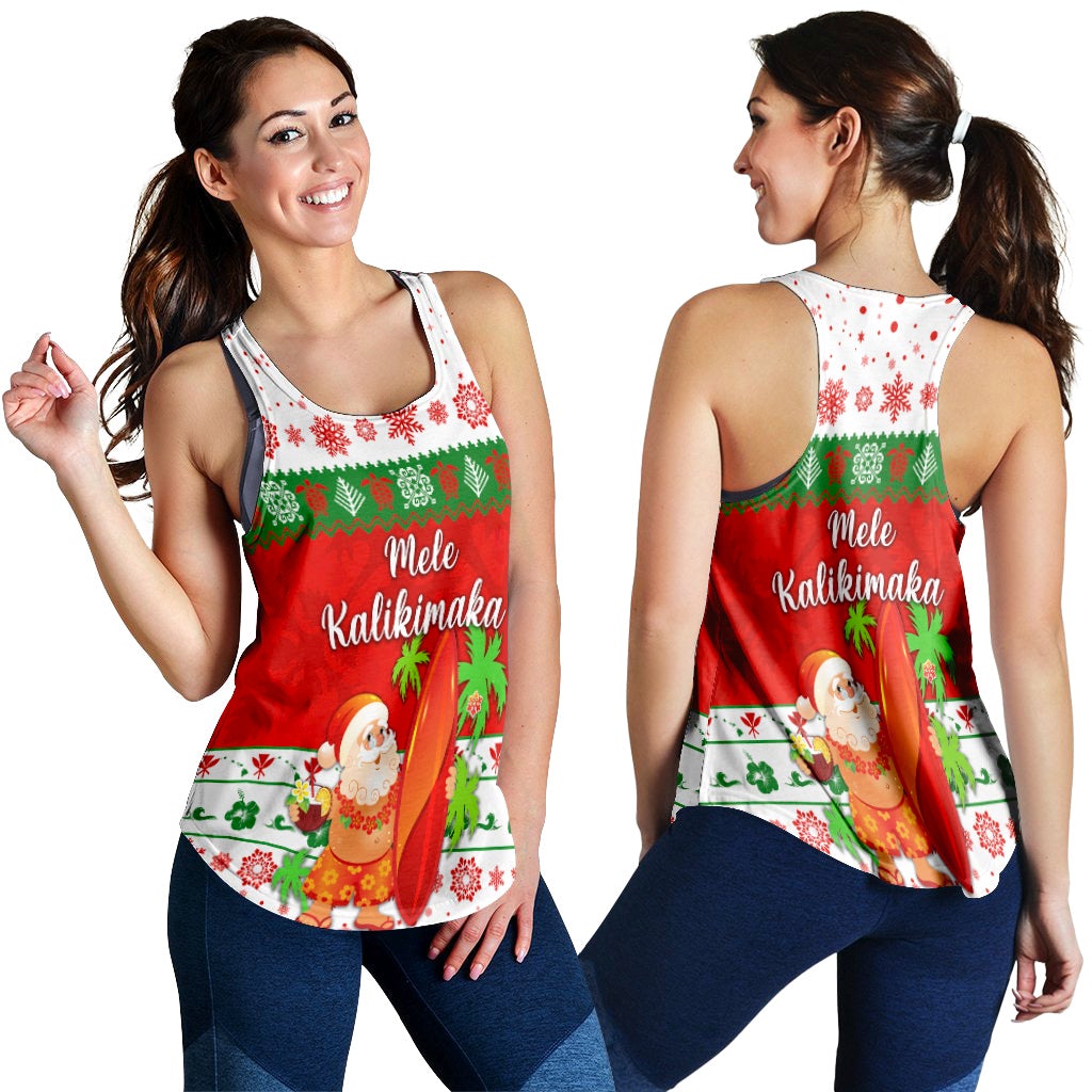 Hawaiian Christmas Women Racerback Tank Santa Claus Surfing Simple Style White Ha40695