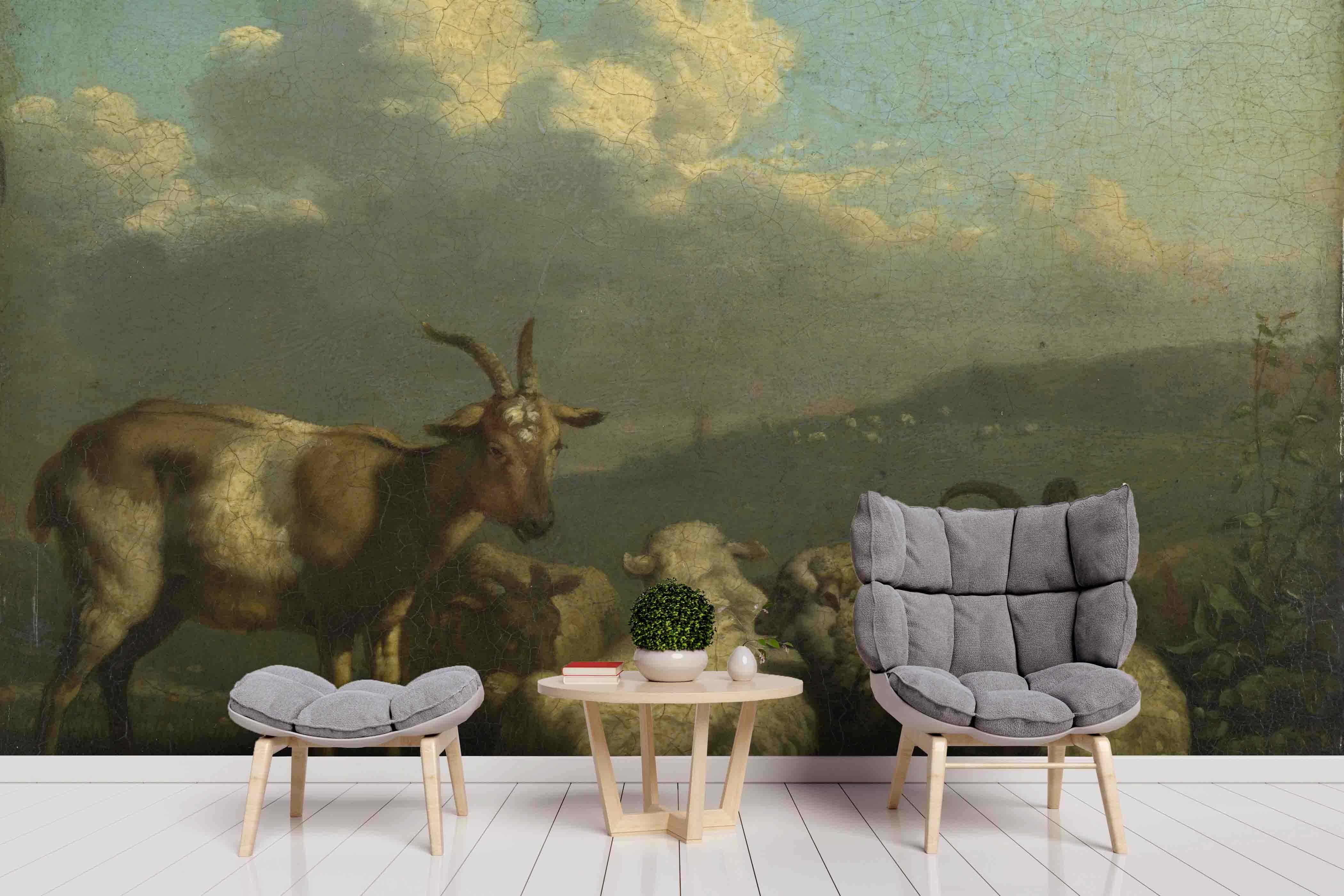 3D Oil Painting Realistic Goat Animal Wall Mural Wallpaper Lxl 1615