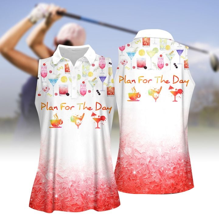 Plan For The Day Coffee Golf Cocktail Women Short Sleeve Polo Shirt, Sleeveless Polo Shirt