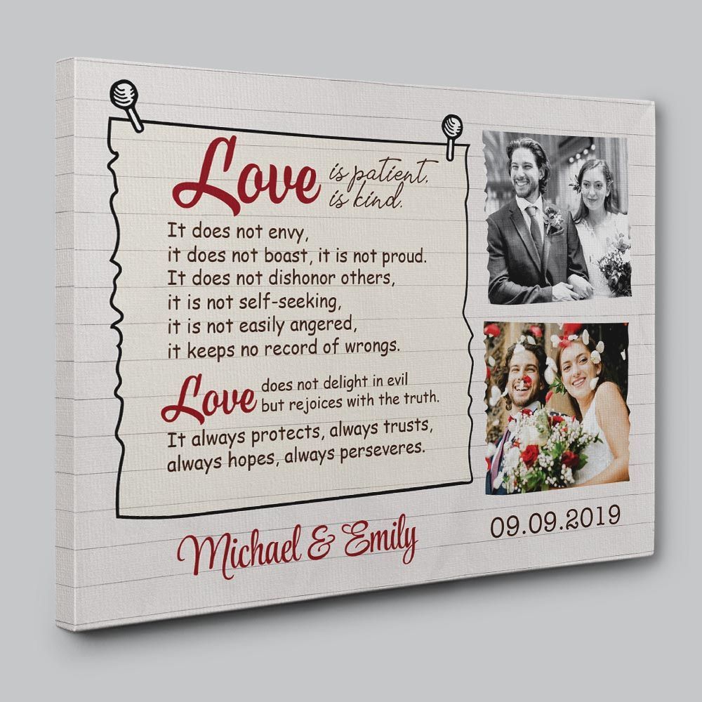 “Love Is Patient, Love Is Kind” Custom Photo Valentine’s Day Gift Canvas