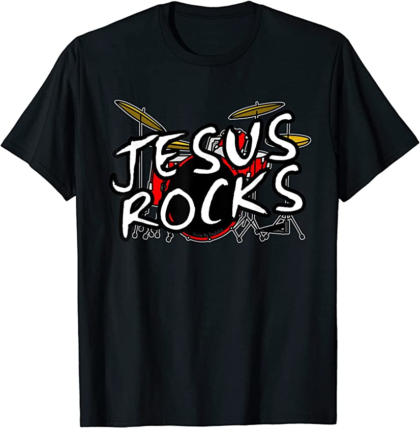 Jesus Rocks Drum Kit Drums Christian Worship Drummer T-Shirt – DRGGR Store