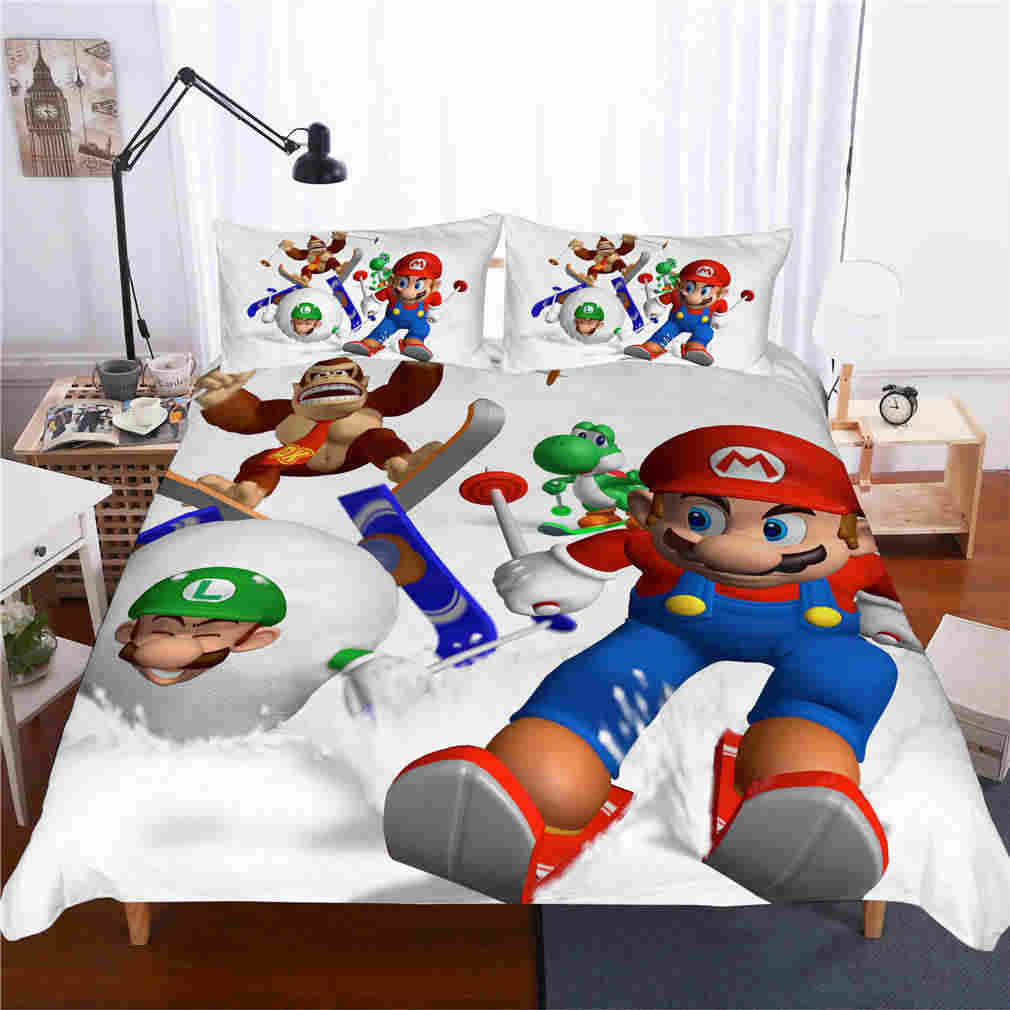 3D Super Mario Bros Skiing Duvet Cover Set