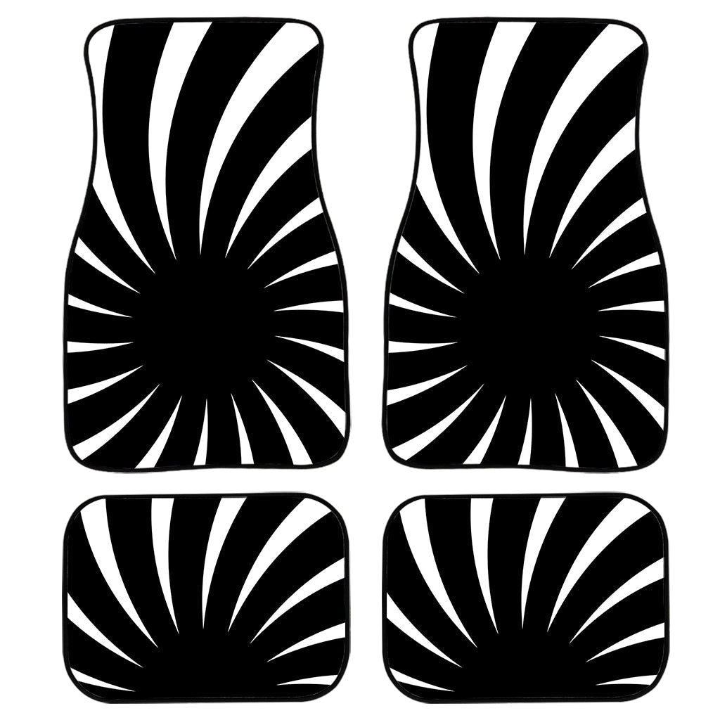 Black And White Vortex Swirl Print Front And Back Car Floor Mats, Front Car Mat