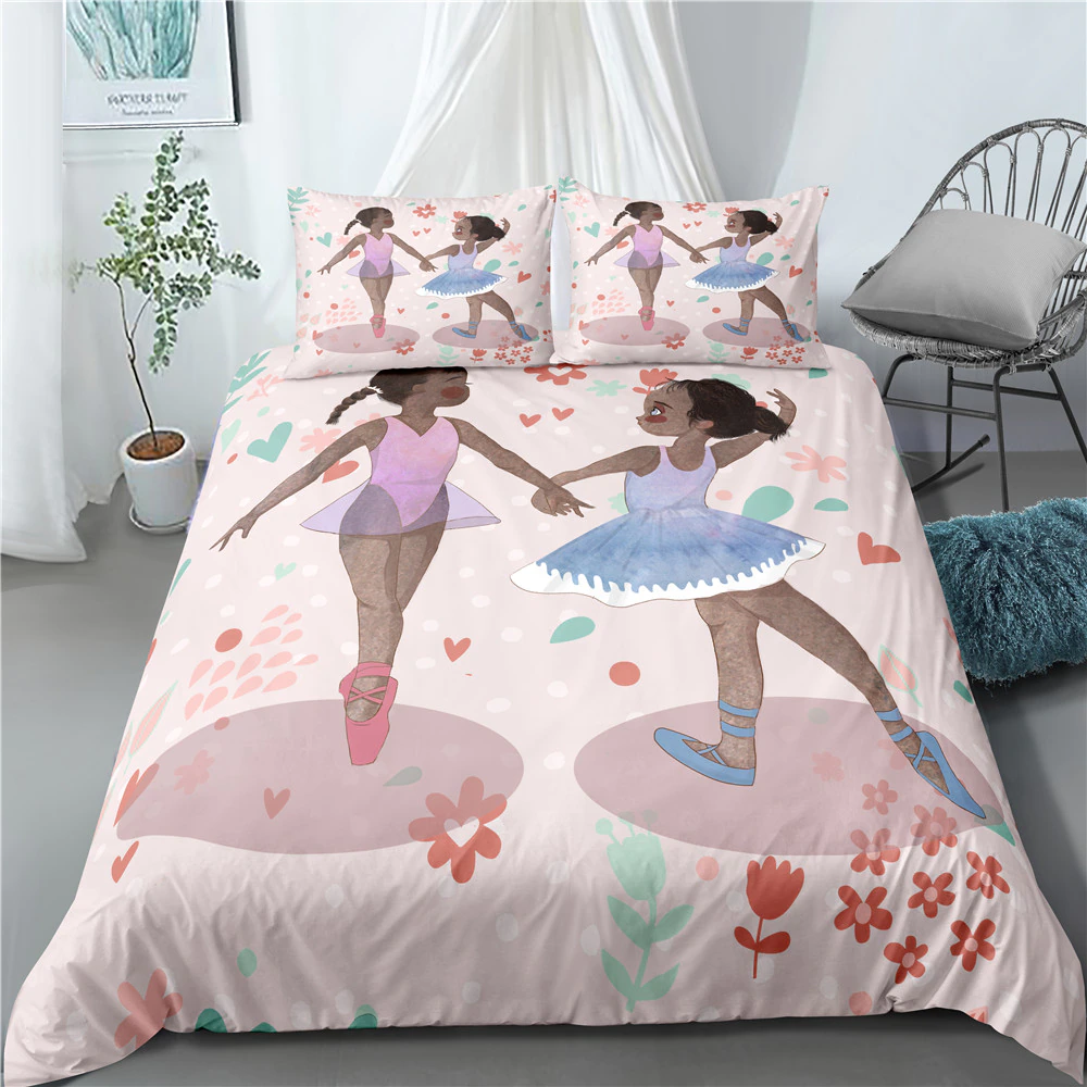 3D Dancing African Girl Duvet Cover Sets Cartoon Pink Bedding Set With Pillowcase Cute Bed Linen For Girls Kids