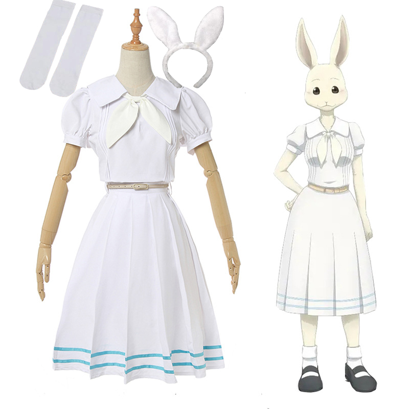 Anime Beastars Haru Cosplay Costume White Dress White Rabbit Haru JK Uniform Dress Woman Girls Halloween Party Costume Wigs alx