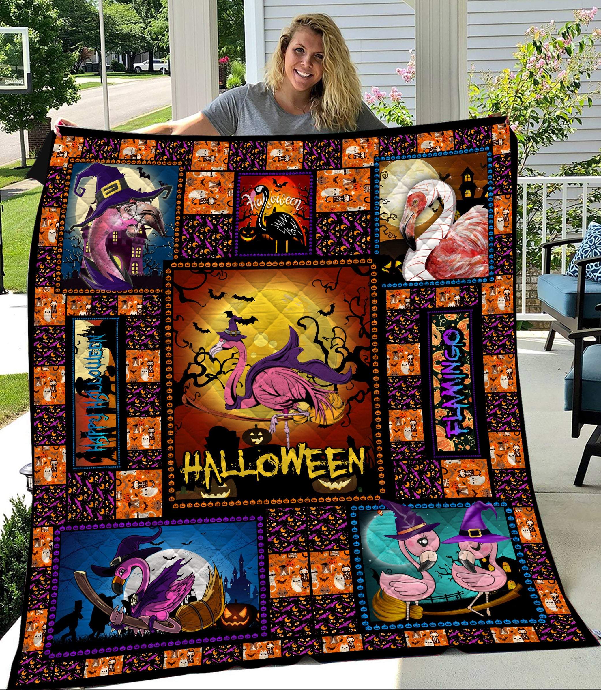 Halloween Flamingo Quilt Blanket 1