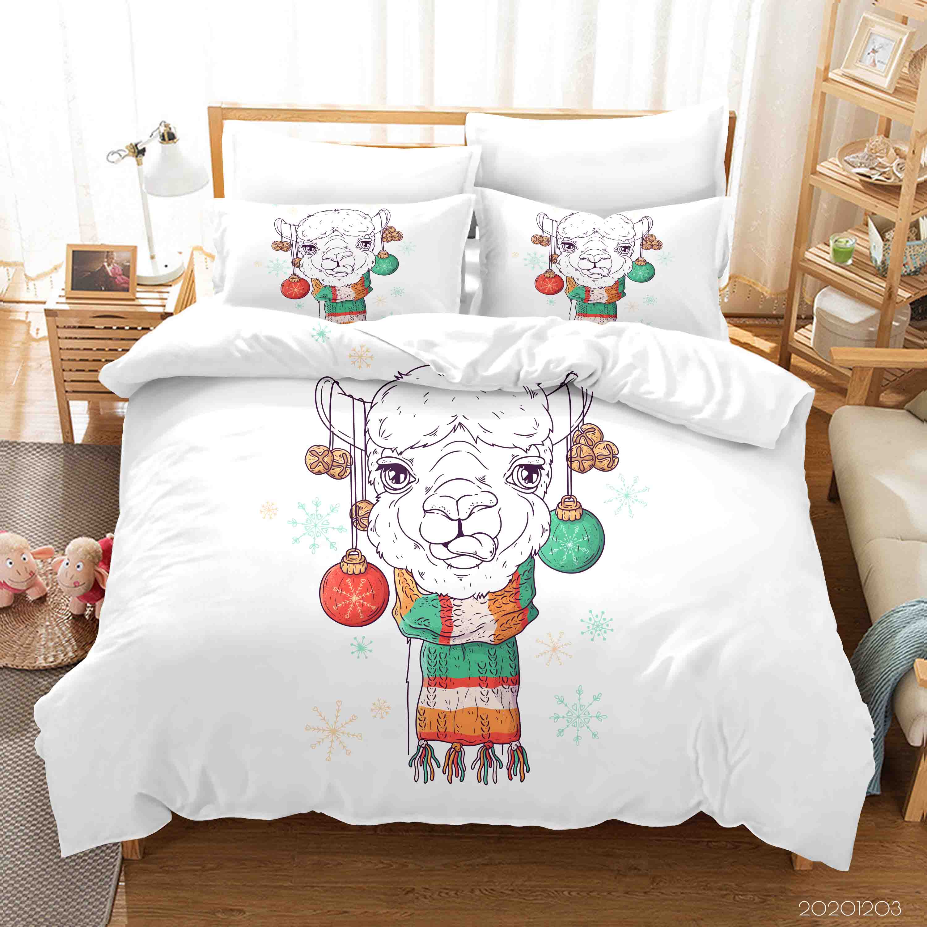 3D Hand Drawn Abstract Scarf Alpaca Animal Quilt Cover Set Bedding Set Duvet Cover Pillowcases Lxl