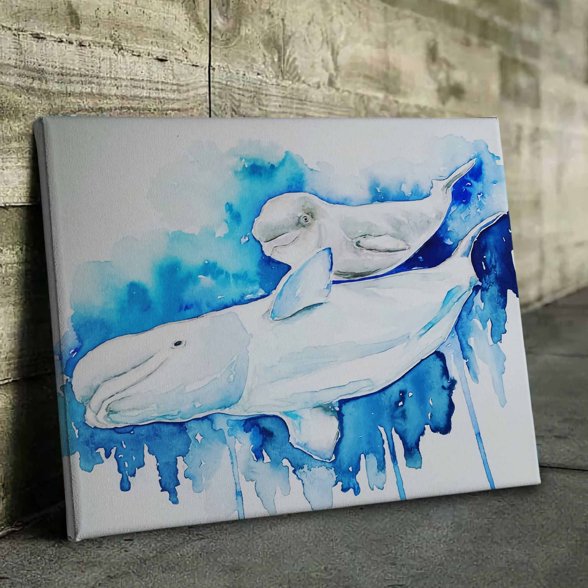 Mama And Baby Beluga Whale Poster & Canvas