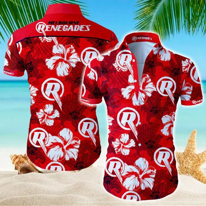 Melbourne Renegades Hawaii Shirt Tropical Flower Short Sleeve Slim Fit Body Ha31323