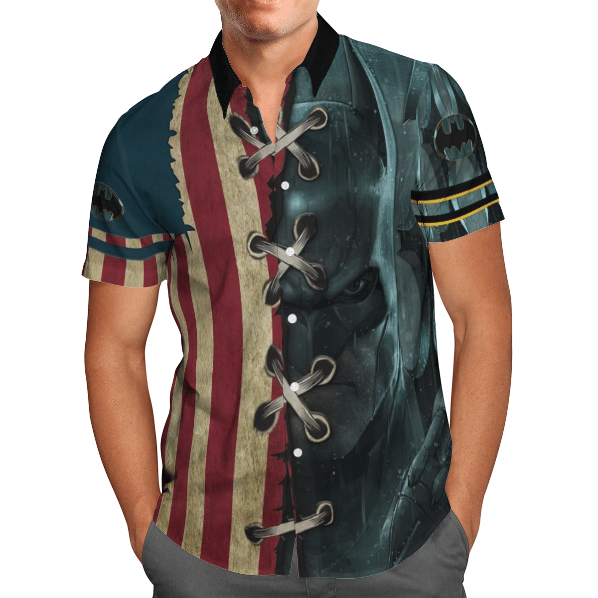 Us Batman American Flag For Man And Woman Print Short Sleeve Casual Shirt Y97