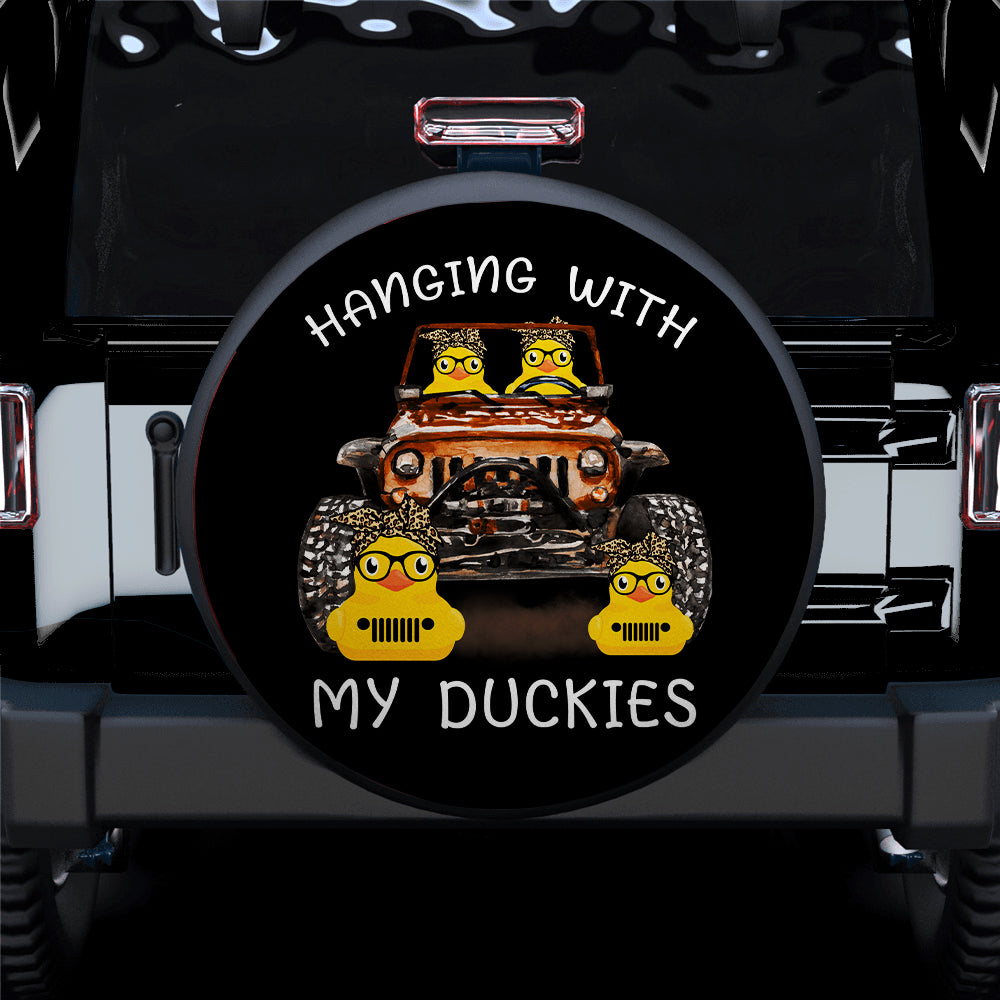 Hanging With My Duckies Orange Jeep Car Spare Tire Covers Gift For Campers