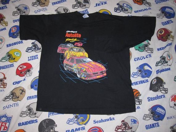 1980s Autolite Racing Nascar Pocket Tee 50 50 Poly Cotton Jerzees tee paper thin vintage shirt