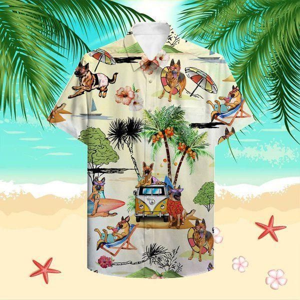 Beach Hawaiian German Shepherd Shirt White Men Women Wear Short Sleeve Hawaiian Ha95581