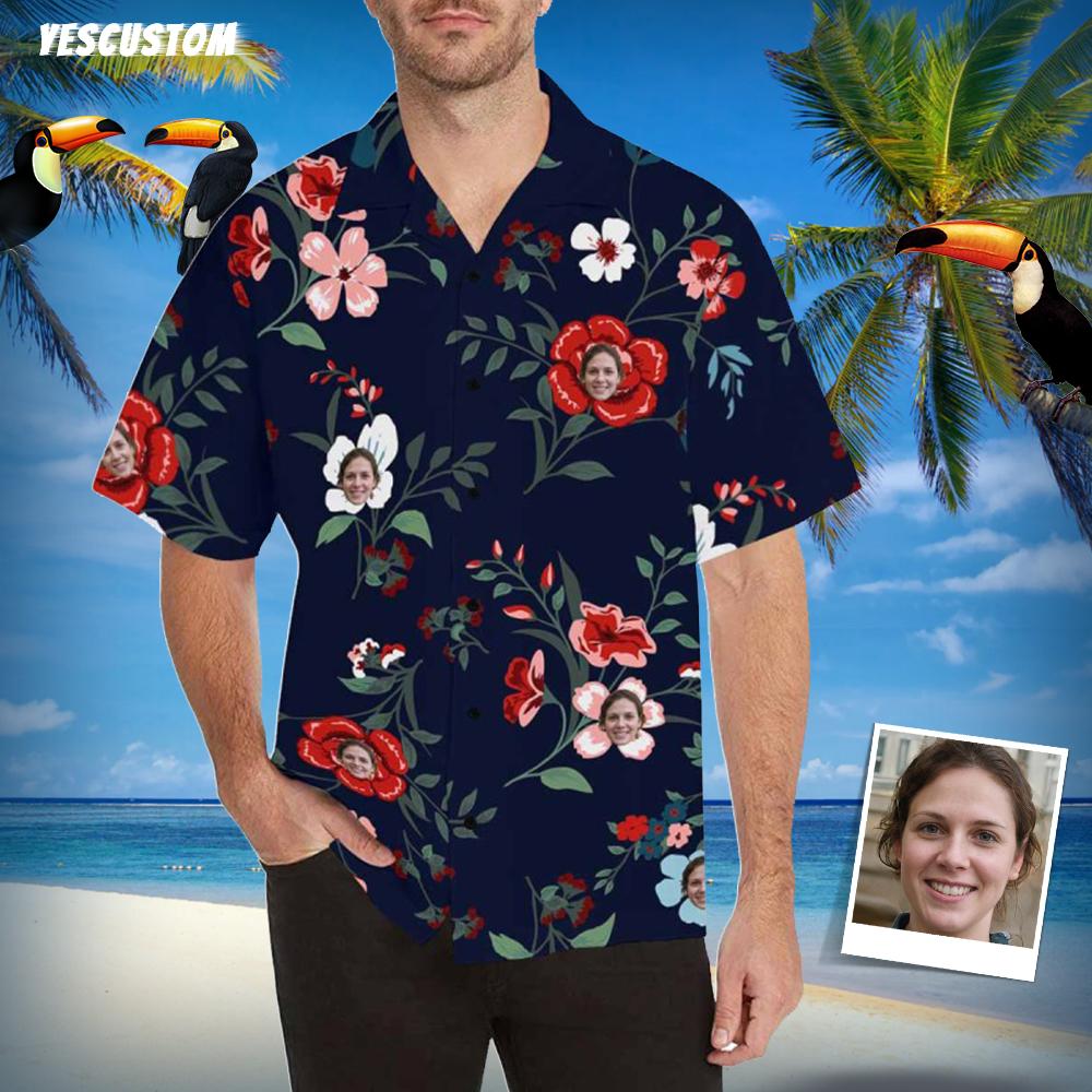 Custom Face Colorful Flowers All Over Print Hawaii Shirt Ha13903