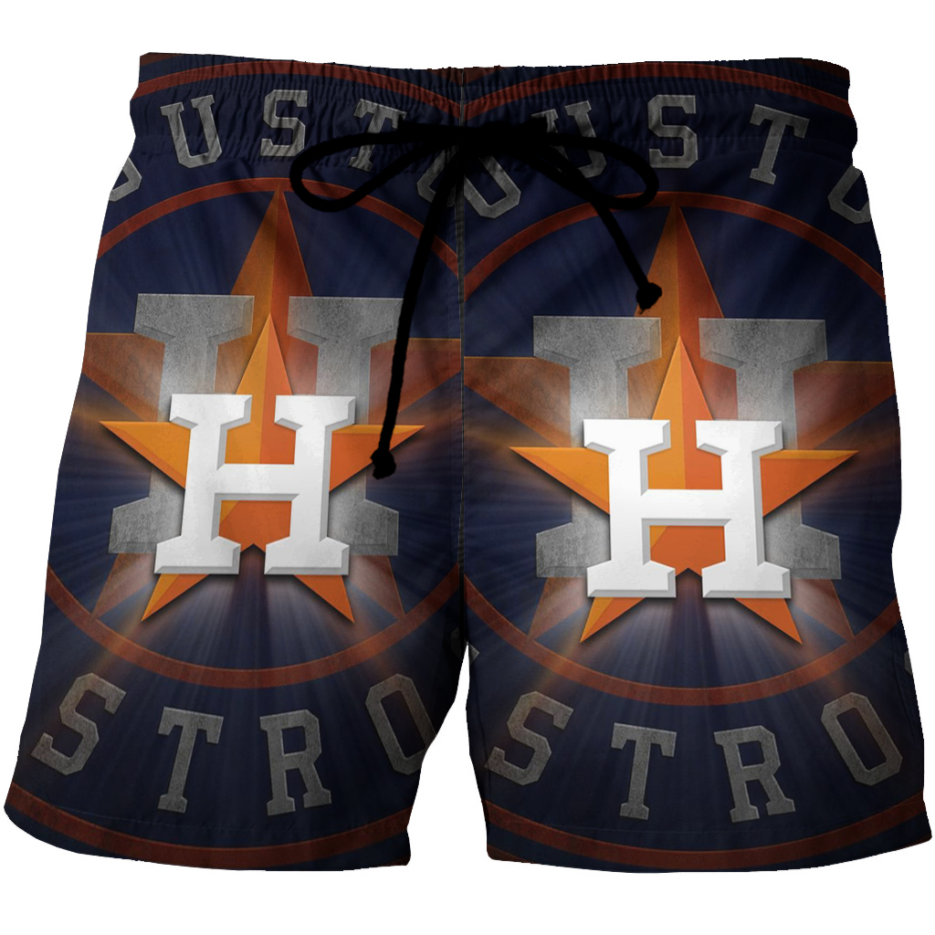 Houston Astros Emblem Texture 3D All Over Print Summer Beach Hawaiian Short