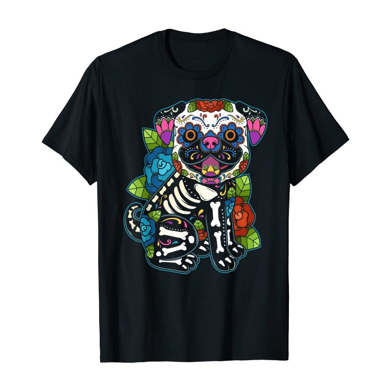 Pug Sugar Skull Mexico Dog Calavera Dia De Los Gift Dog Lovers T-shirt