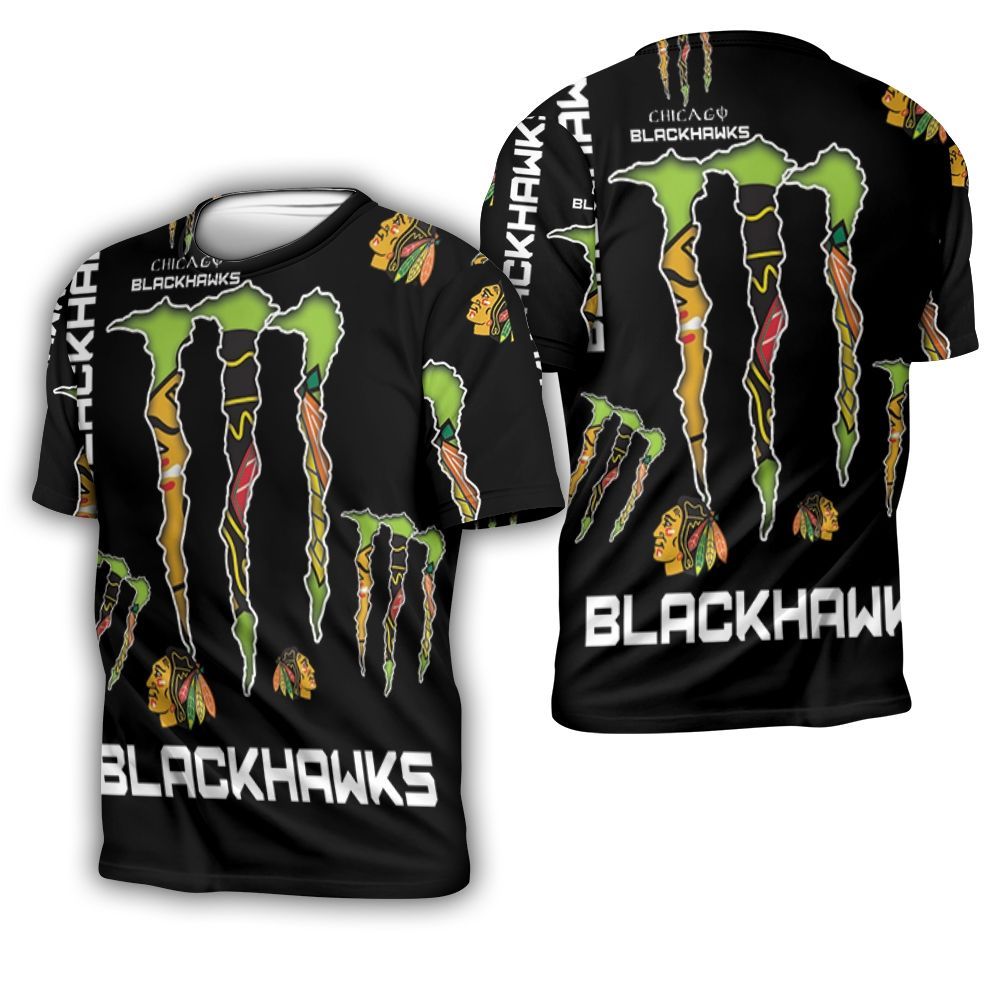 Monster Energy Logo For Lovers Chicago Blackhawks 3D T-Shirt