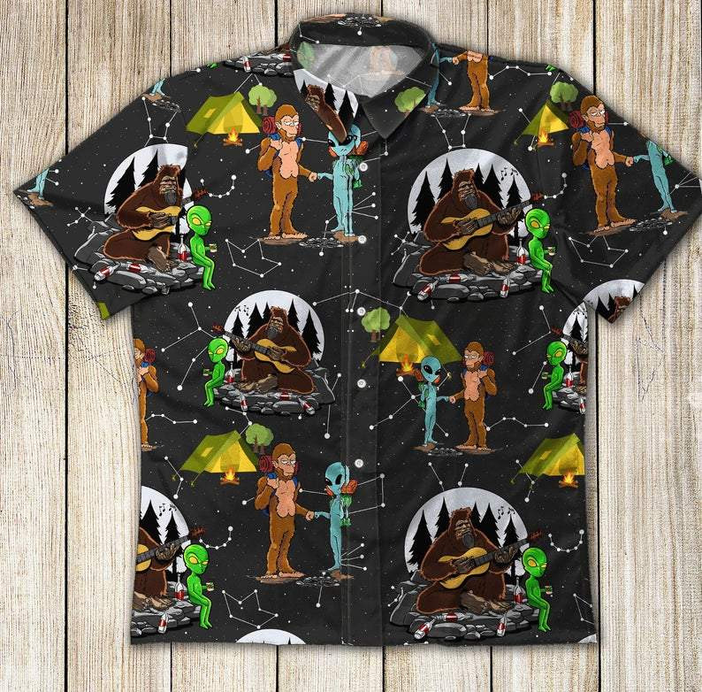 Alien And Bigfoot Go Camping Unisex Hawaii Shirts For Camper Kv Ha83963