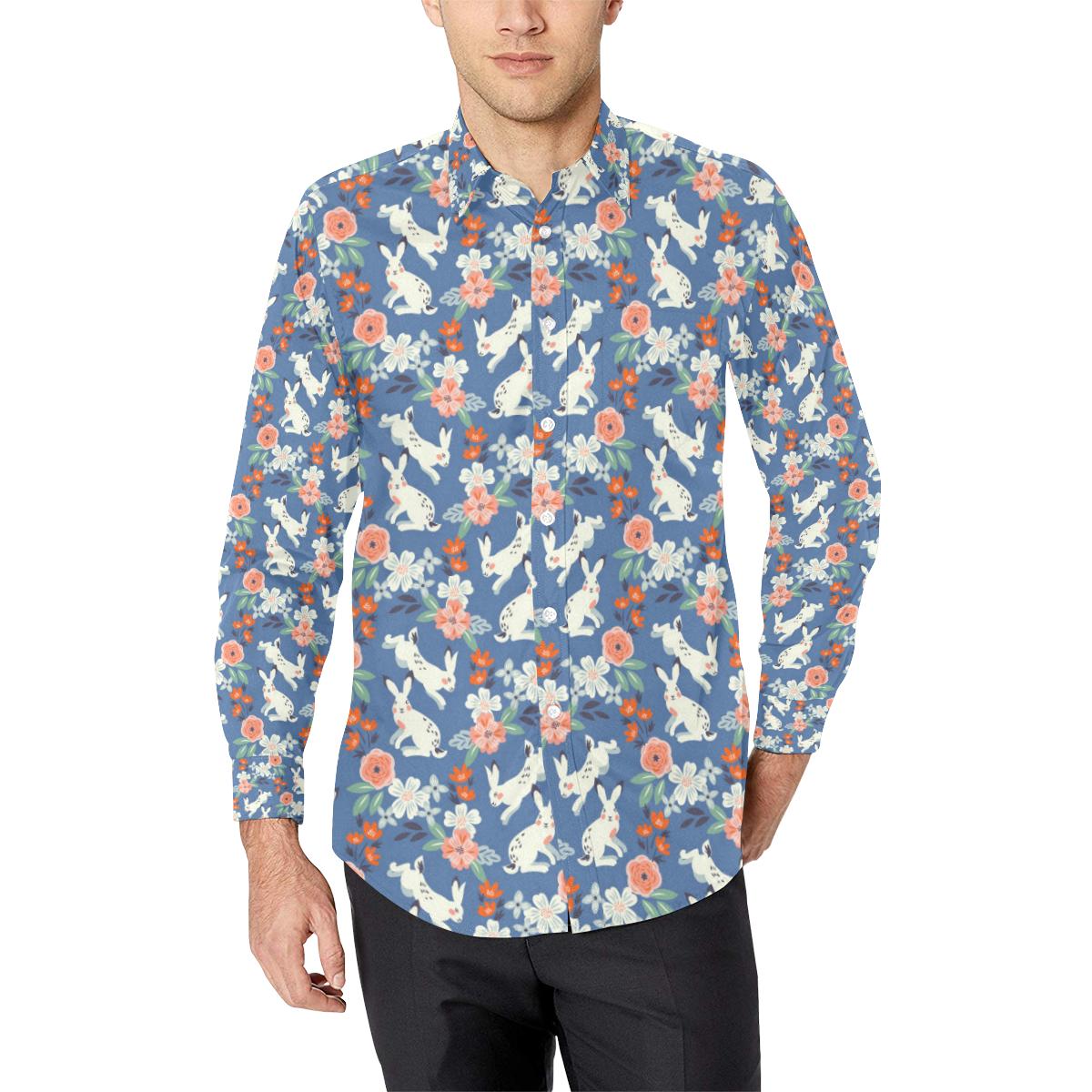 Bunny Pattern Print Design 07 Long Sleeve Dress Shirt