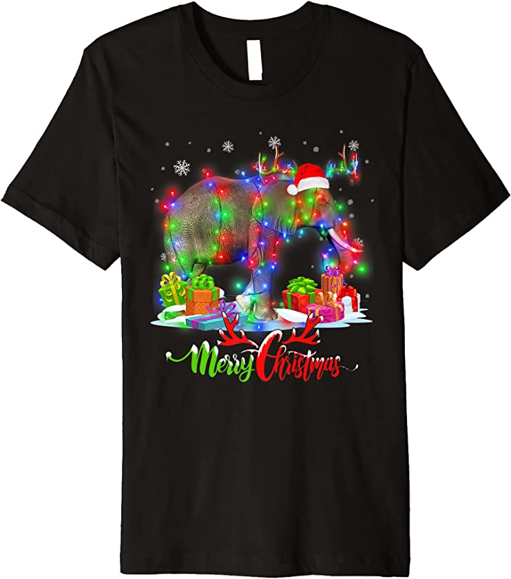 Funny Elephant Animal Merry Christmas Party Family Matching Premium T-Shirt