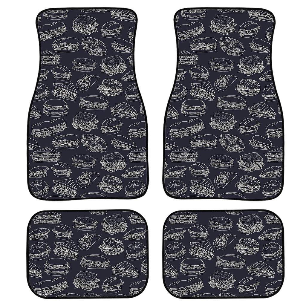 Navy Doodle Sandwich Pattern Print Front And Back Car Floor Mats, Front Car Mat