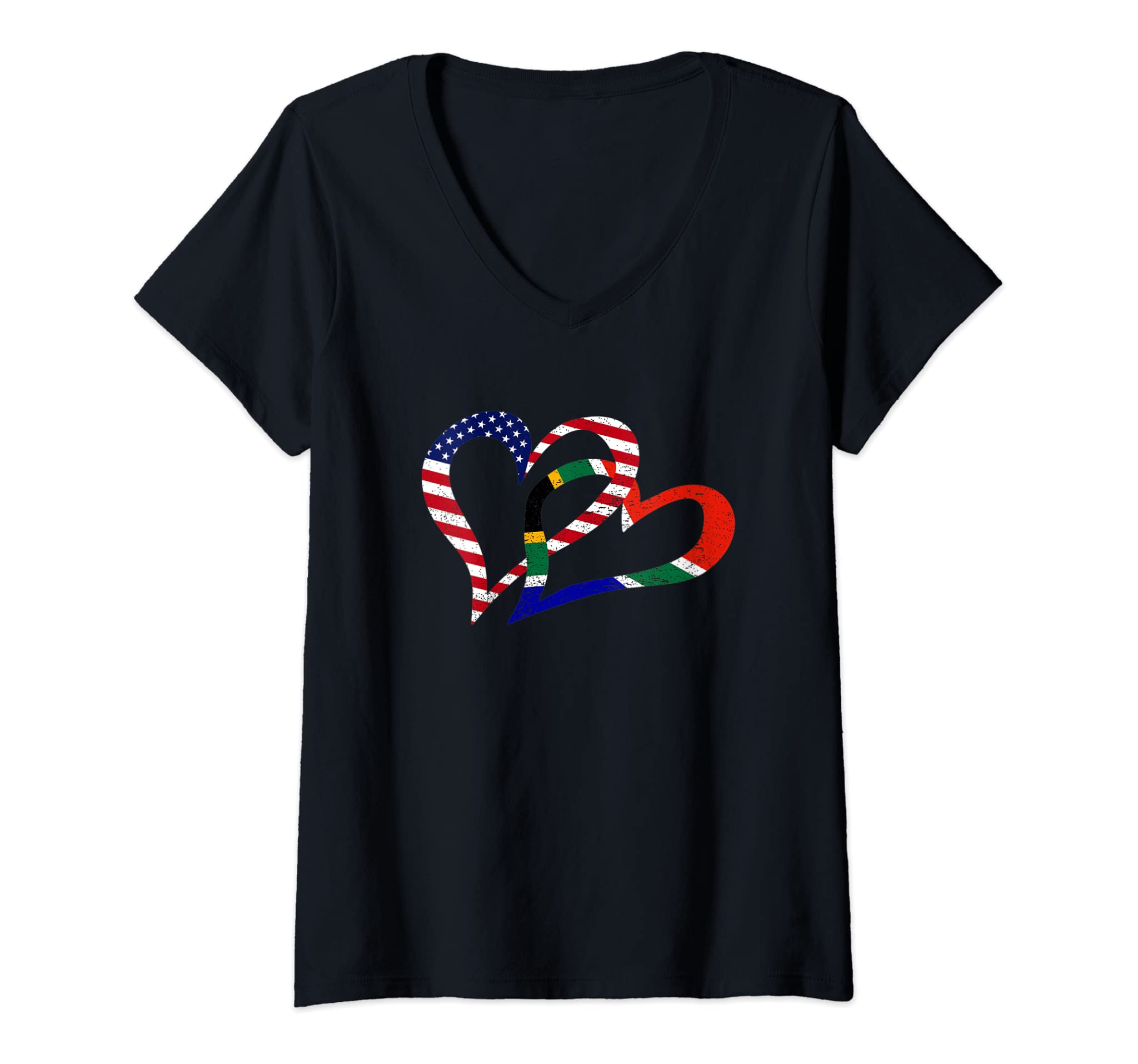 Womens Love Heart South Africa African USA Americans Flag Colors V-Neck T-Shirt