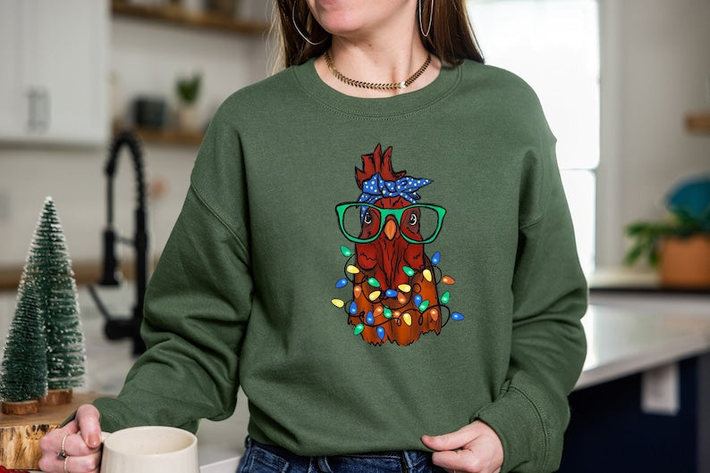 Chicken Light Christmas Sweatshirt 2D Crewneck Sweatshirt All Over Print Sweatshirt For Women Sweatshirt For Men Sws5082