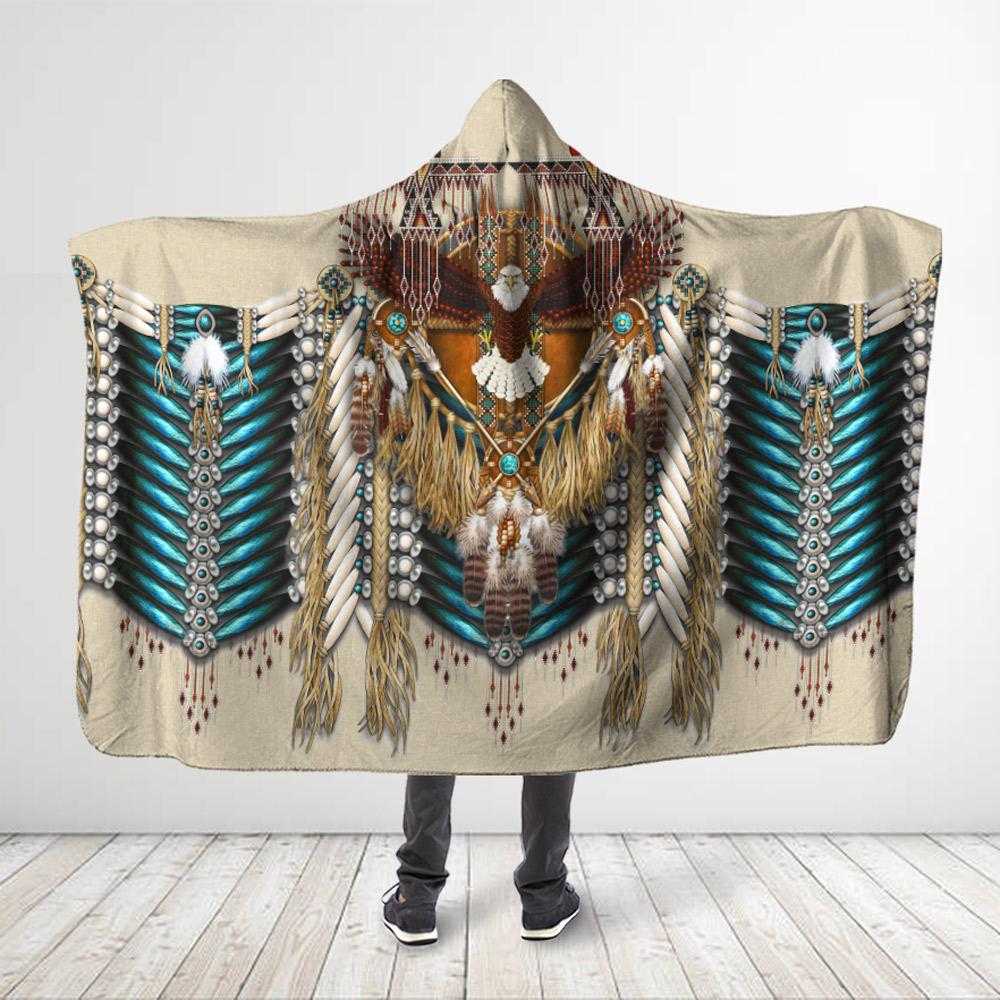 ViticStore™ Aborigine Style 3D All Over Printed Native American Bald Eagle – Hooded Blanket