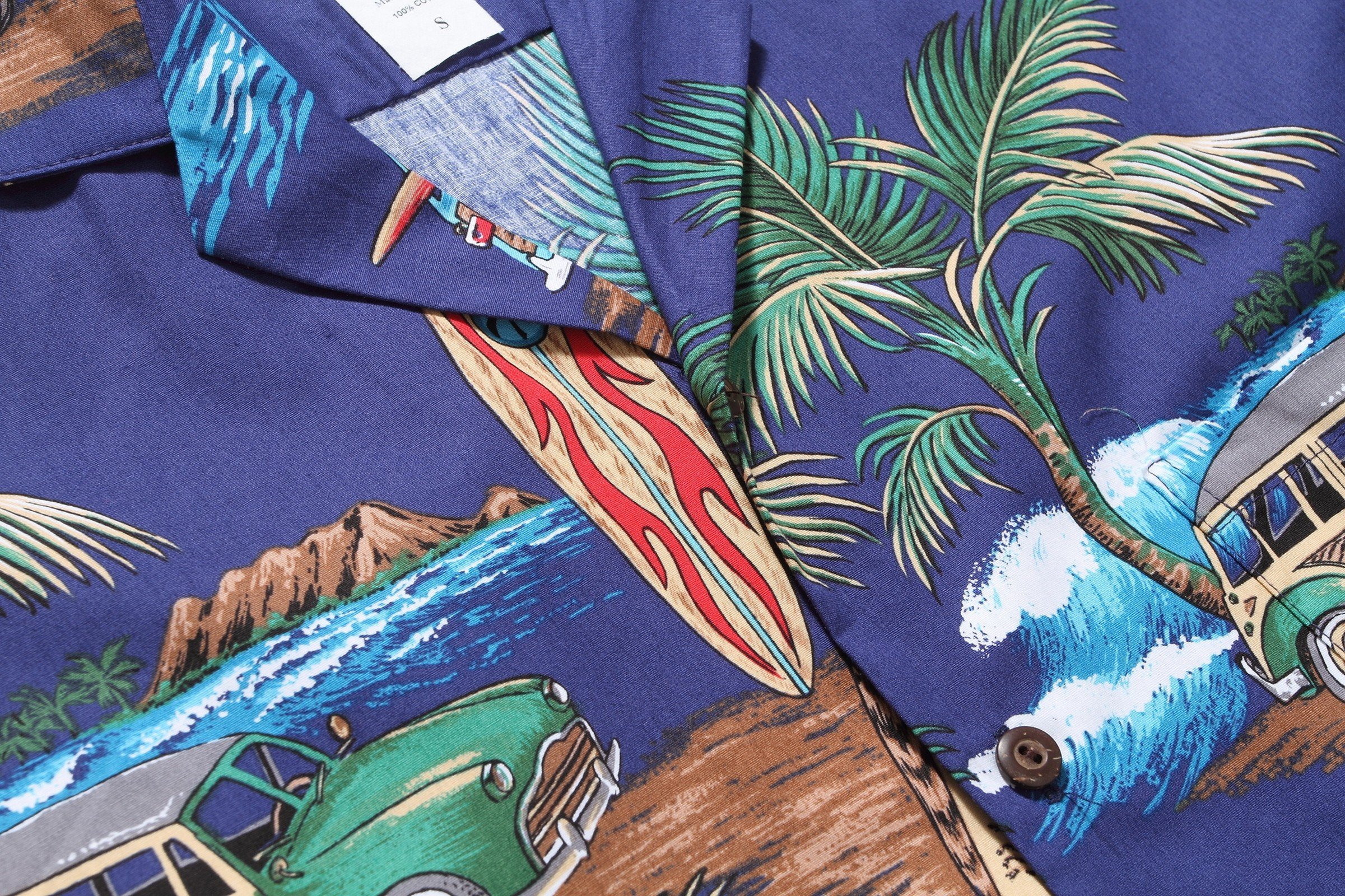Men's Aloha Shirt Palm Surfboard Car in Blue - Pinotee Store