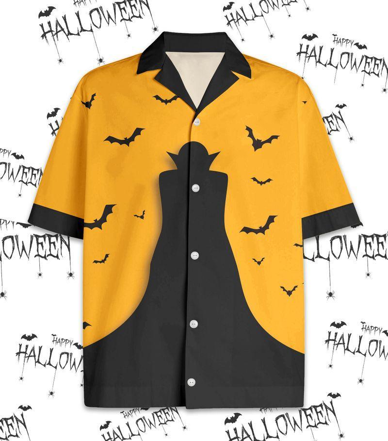 Black And Yellow Dracula Halloween Hawaii Unisex Print Aloha Short Sleeve Casual Shirt Ha17362