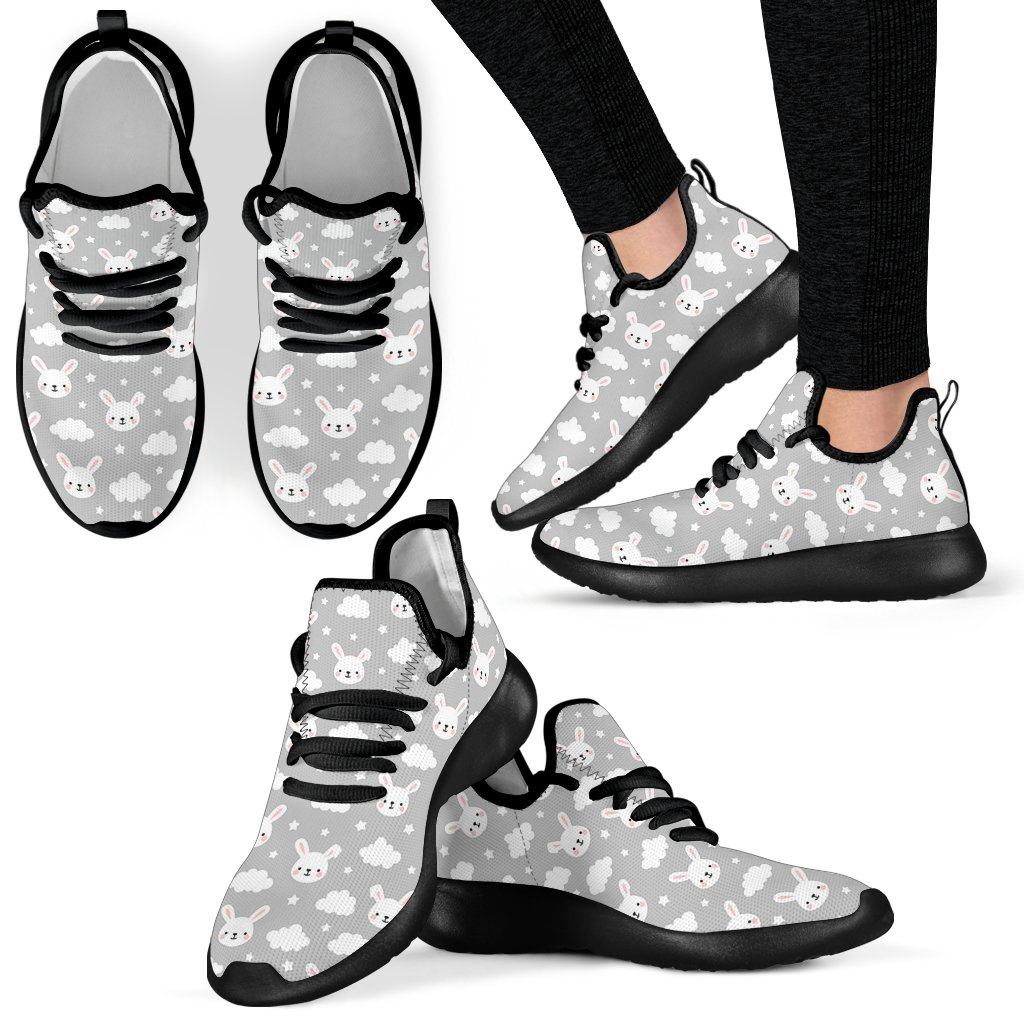 Cloud Bunny Rabbit Pattern Print Black Men Women Knit Sneaker