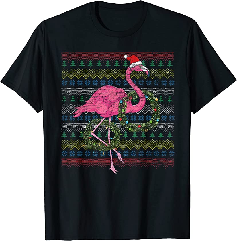 Tropical Bird Zoo Animal Ugly Christmas Merry Xmas Flamingo T-Shirt