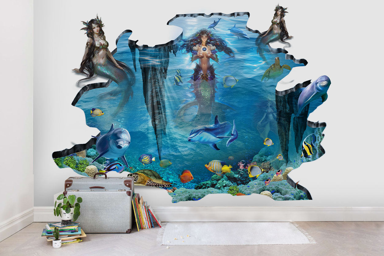 3D Underwater World Mermaid Dolphin Wall Mural Wallpaper Lqh 40