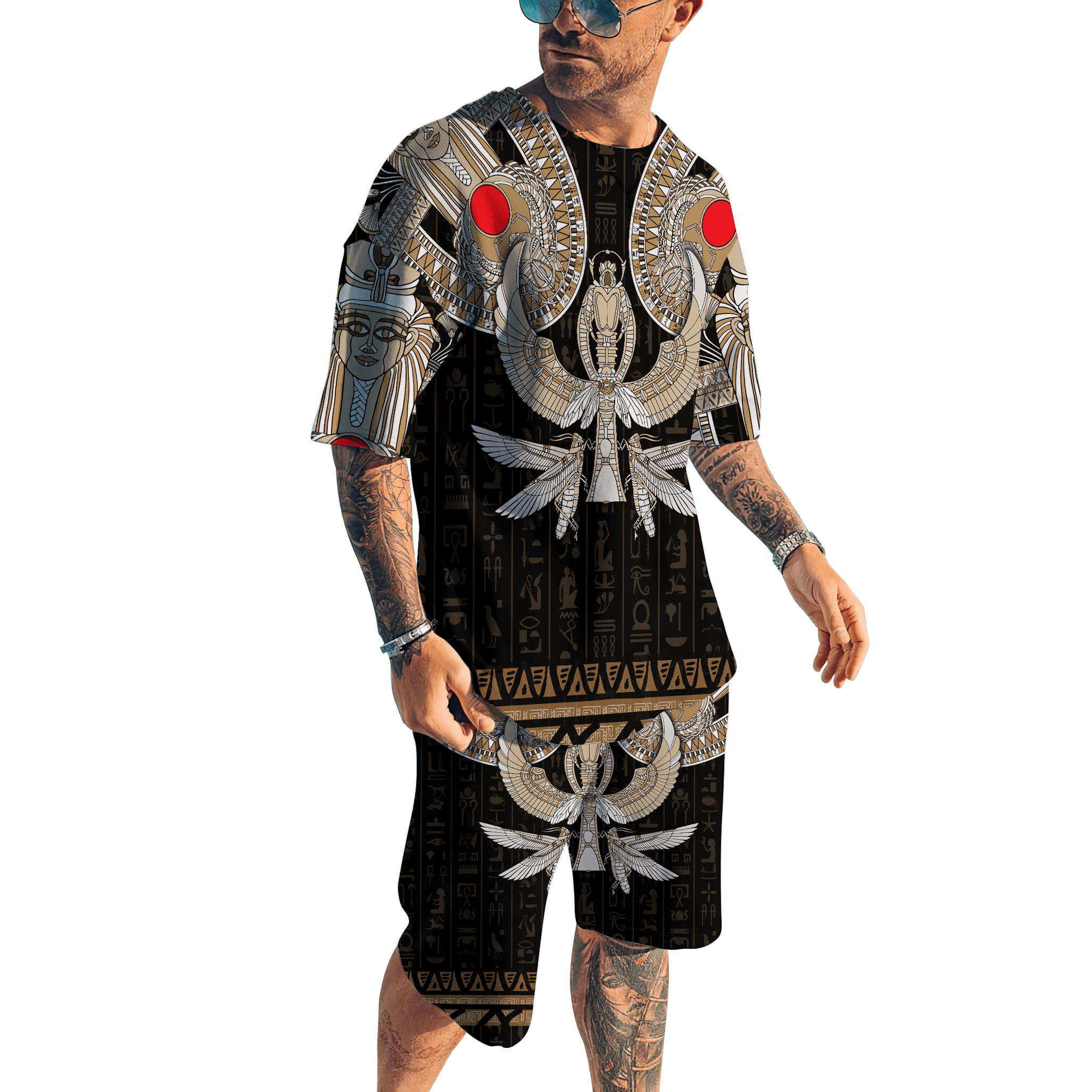 Ancient Egypt Ver2 Painting Pattern 3D Tattoo Combo T-Shirt Short