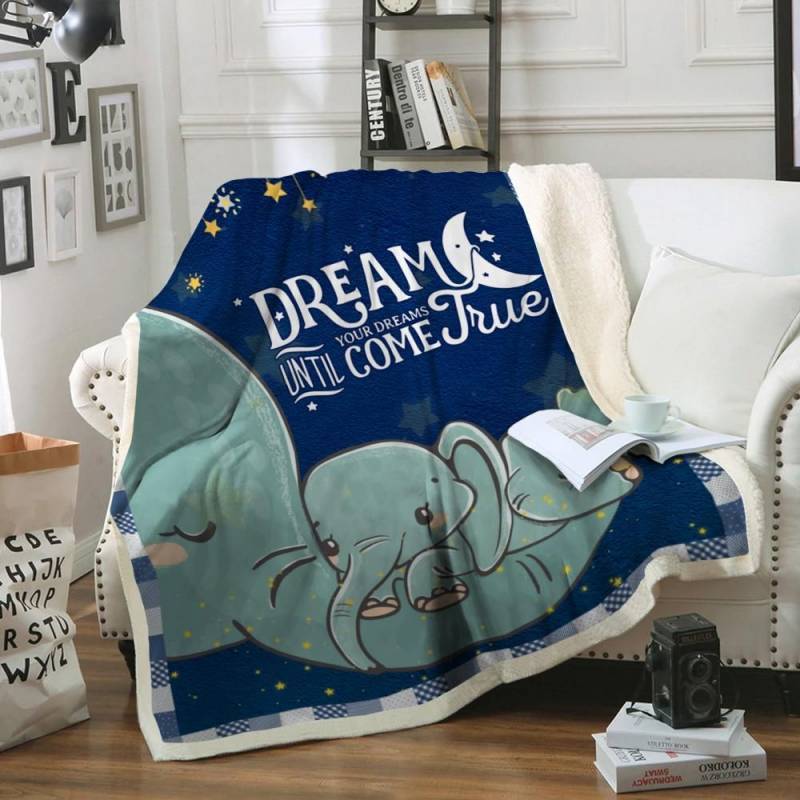 Gear Liberty elephant baby throw fleece blanket soft warm blue dream until your dreams come true