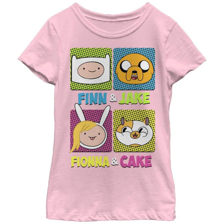 Adventure Time Girl’s Finn Jake Fionna Cake  T Shirt Light Pink