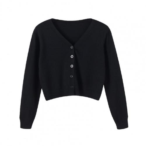 Women Solid Color Long Sleeve V Neck Cardigan Sweater Buttons Short Knitwear Shirt All-match Women Blouse Tops alx