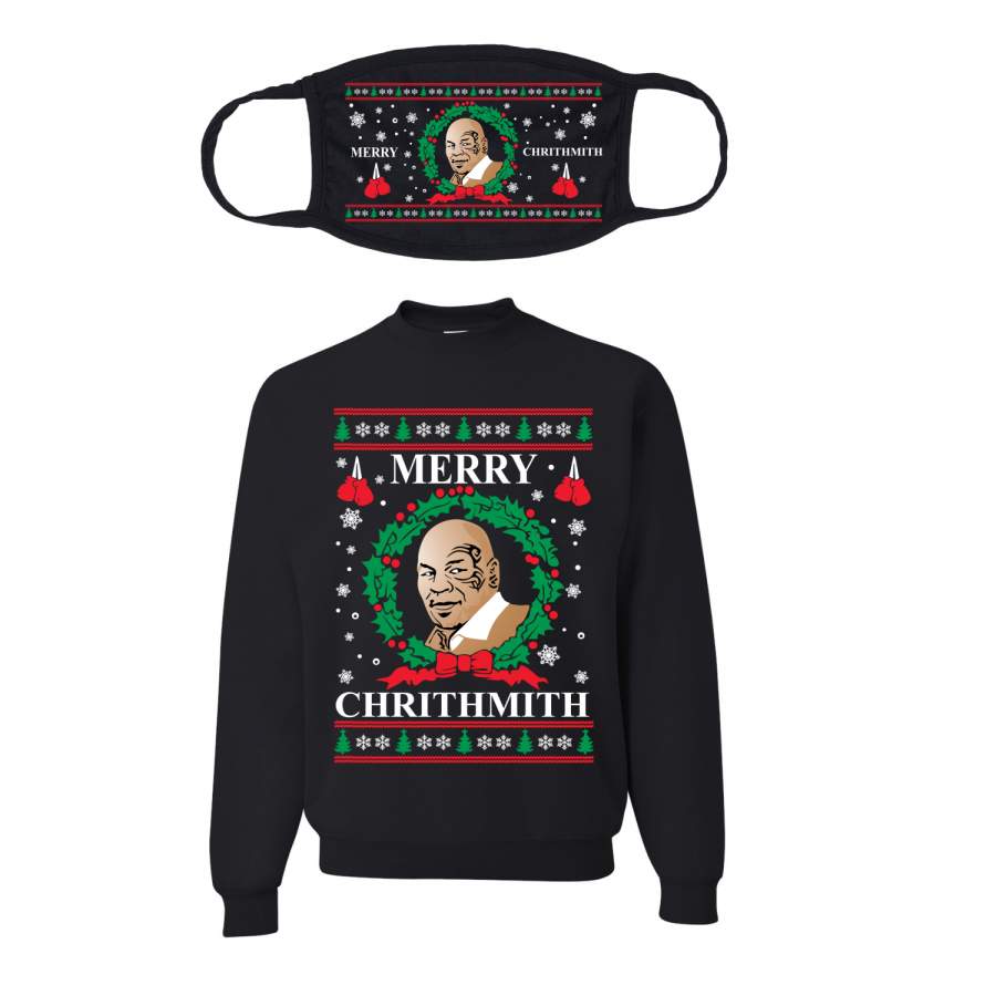 Merry Chrithmith Mike Tyson Ugly Christmas Sweater Christmas Unisex Crewneck Sweatshirt-Mask Combo