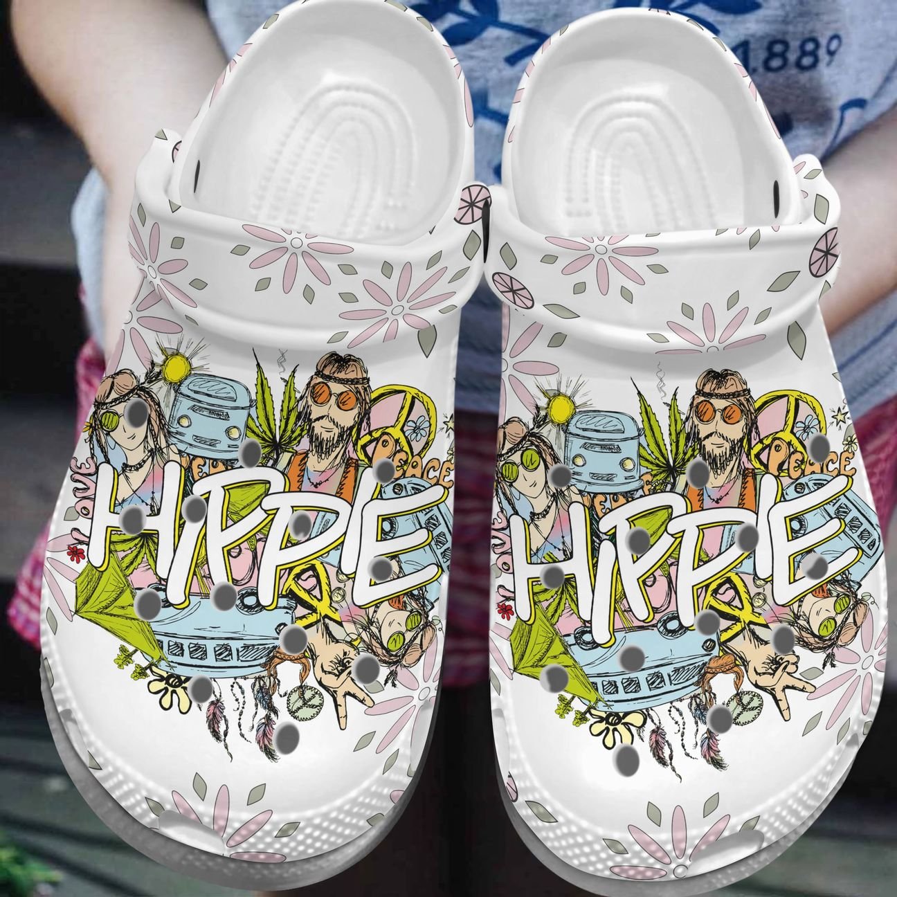 Hippie Personalized Clog, Custom Name, Text, Color, Number Fashion Style For Women, Men, Kid, Print 3D Love Peace