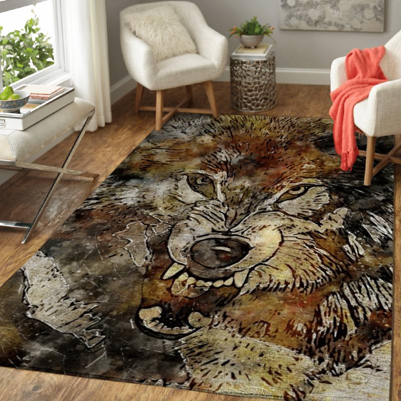 Wolf Head Vintage Wall Art – Animals Area Rug Carpet