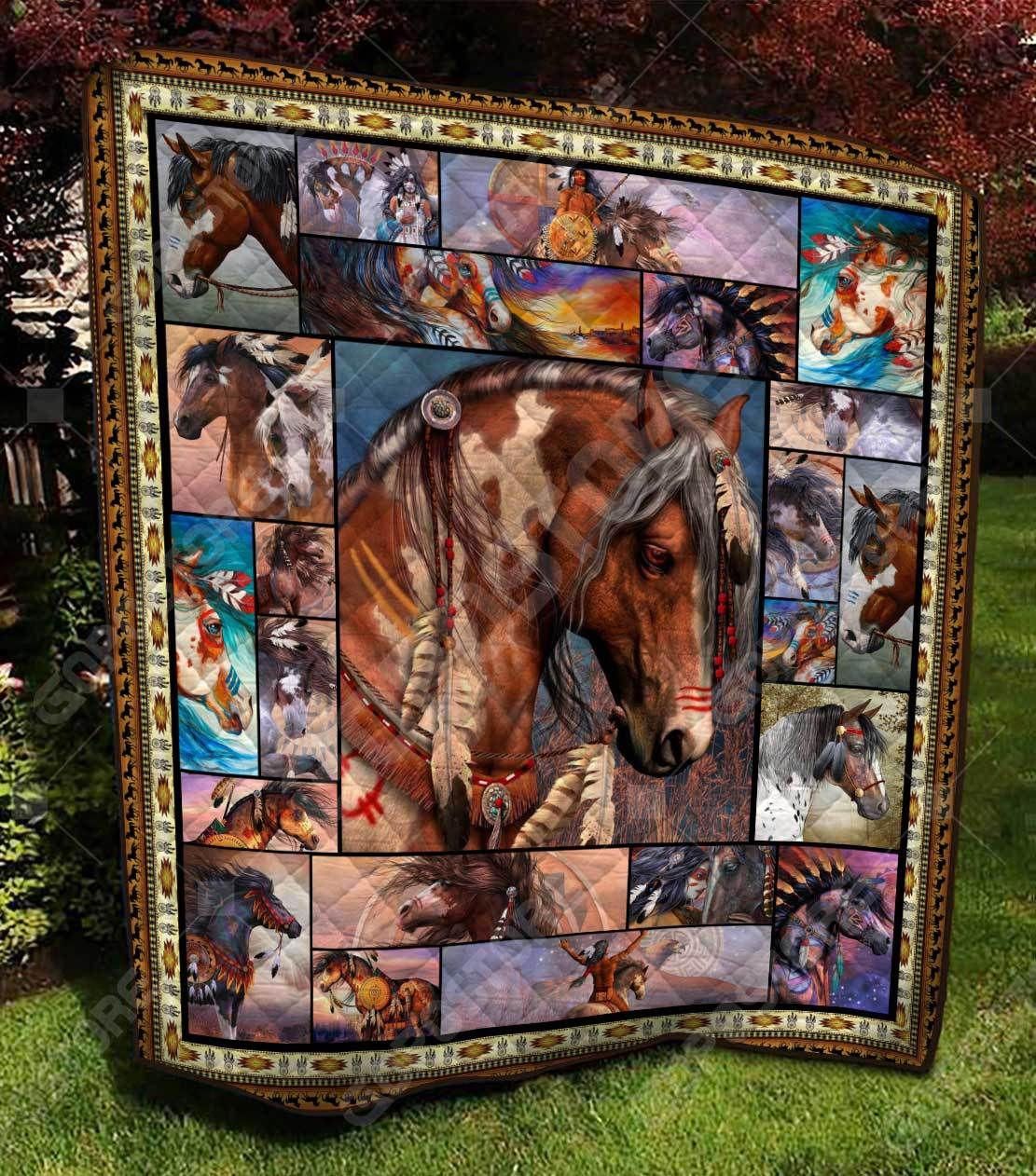 Native American War Horse Art Like 3D Quilt Blanket 1122