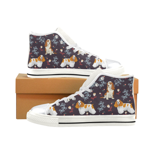 American Cocker Spaniel Flower White High Top Canvas Shoes for Kid (Model 017)