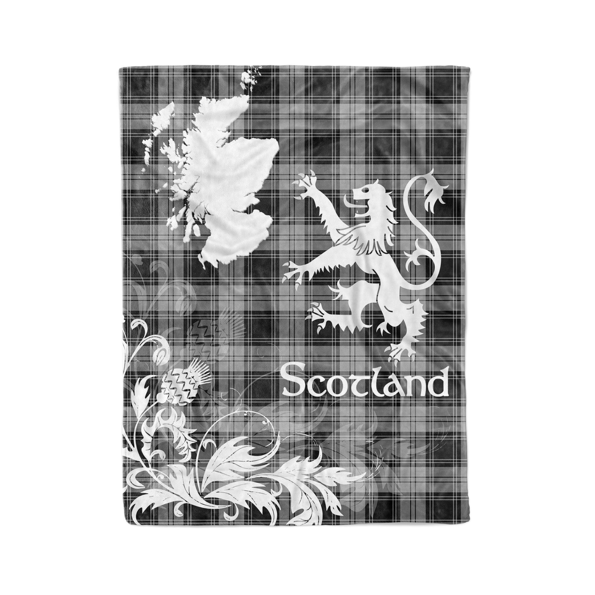 Tartan Plaid Fleece Blanket Tartan Blanket Thistle And Lion Scottish Clan Grey Douglas Plaid Blanket